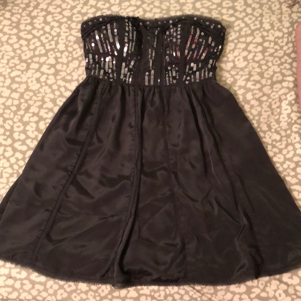 Dark gray strapless dress